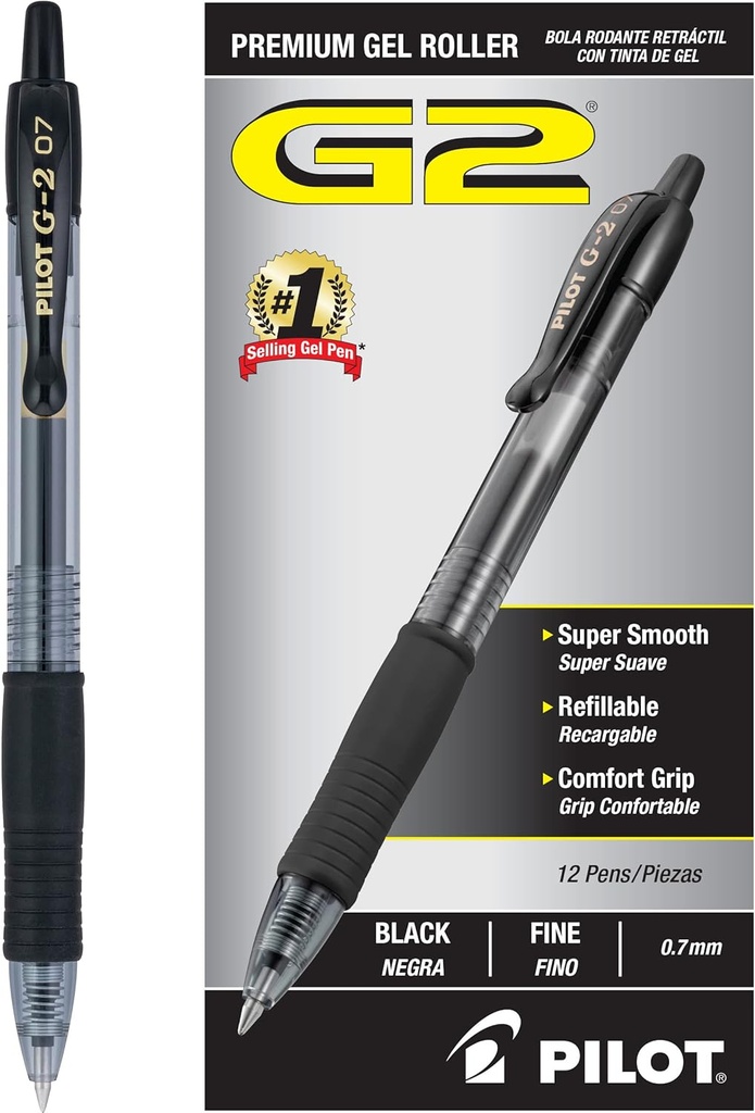[4902505163197] Boite 12 Stylo Pilot Roller Encre Gel G2 0.7mm NOIR