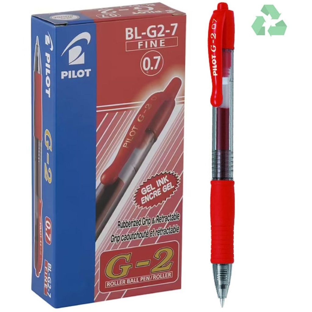 Boite 12 Stylo Pilot G2 Roller encre gel 0.7mm ROUGE