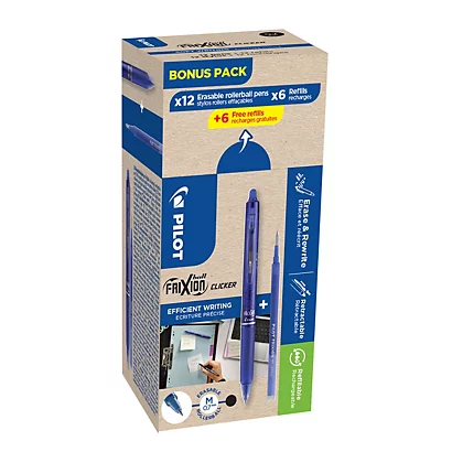 Boite 12 Stylo Roller Effaçable Rétractable Frixion Pilot BLEU