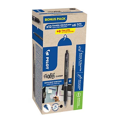Boite 12 Stylo Roller Effaçable Rétractable Frixion Pilot NOIR