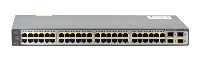 Switch Réseau Cisco Niveau 3 Catalyst 3750v2 : 48 Ports 10/100 PoE+ 370W + 4 SFP, IP Base