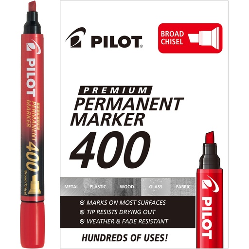 [4902505511226] Boite 12 Marqueur Permanent Pilot 400 Biseautée ROUGE